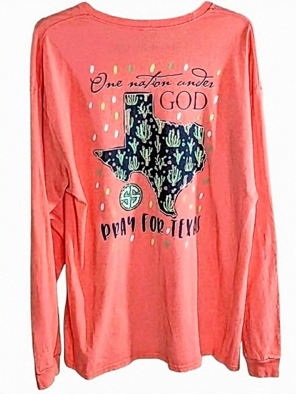 Simply Southern. One Nation Under God, Pray For Texas LS T-shirt. XL